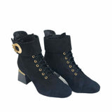 Ghete elegante cu accesoriu PF0581-1 negru piele intoarsa