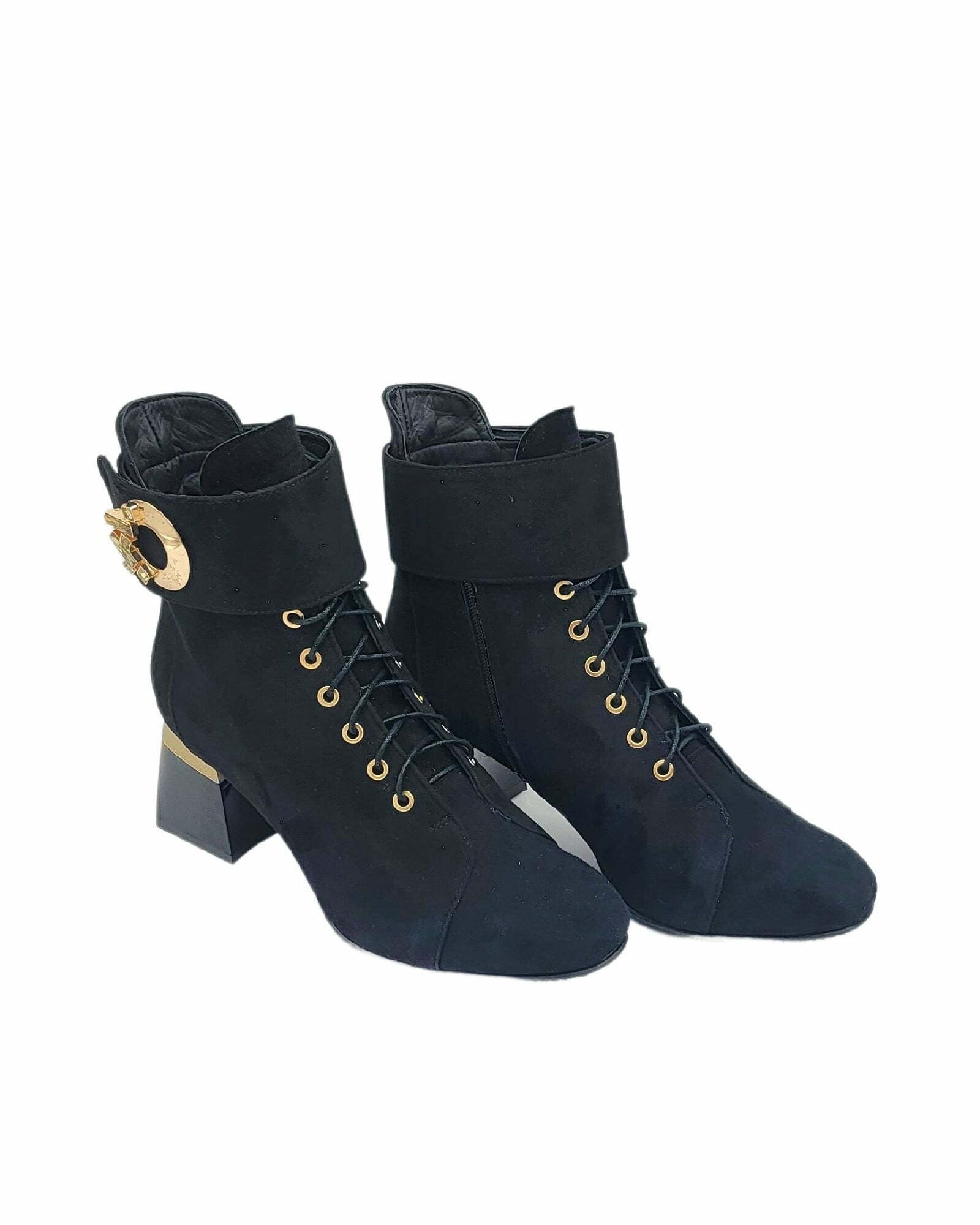 Ghete elegante cu accesoriu PF0581-1 negru piele intoarsa