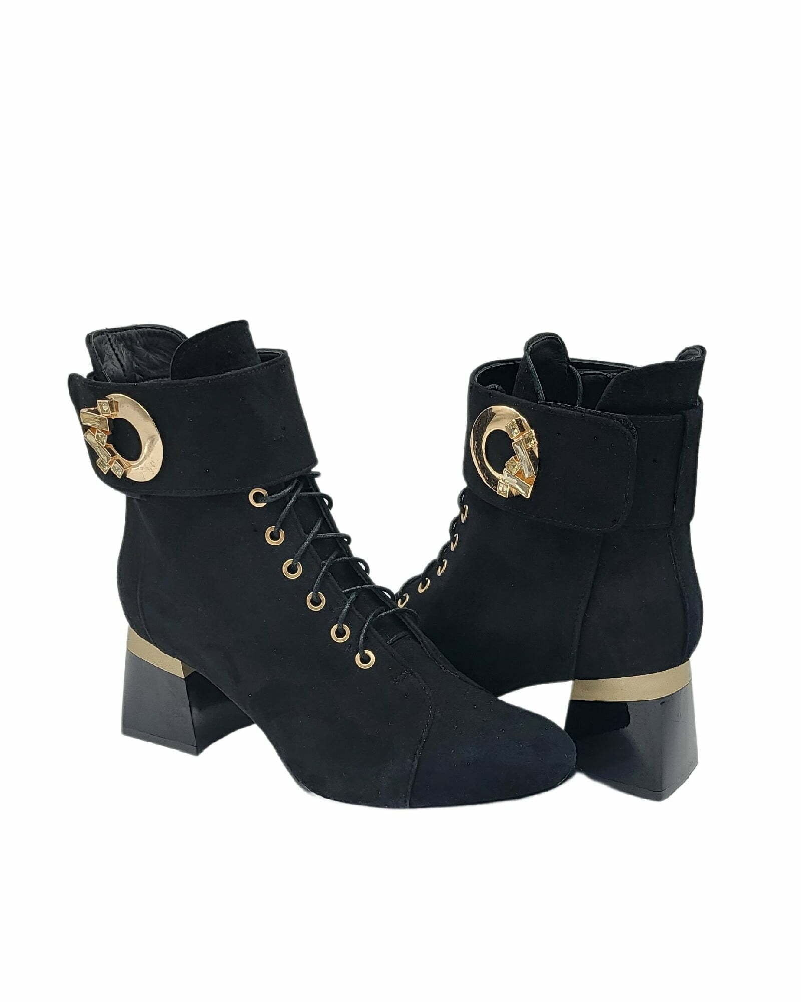 Ghete elegante cu accesoriu PF0581-1 negru piele intoarsa