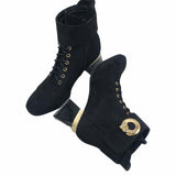 Ghete elegante cu accesoriu PF0581-1 negru piele intoarsa