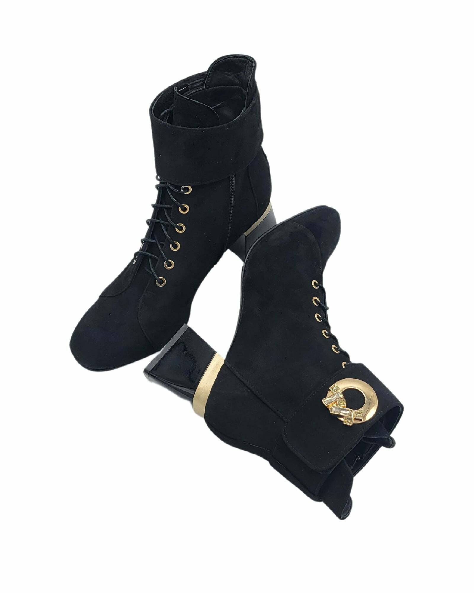 Ghete elegante cu accesoriu PF0581-1 negru piele intoarsa