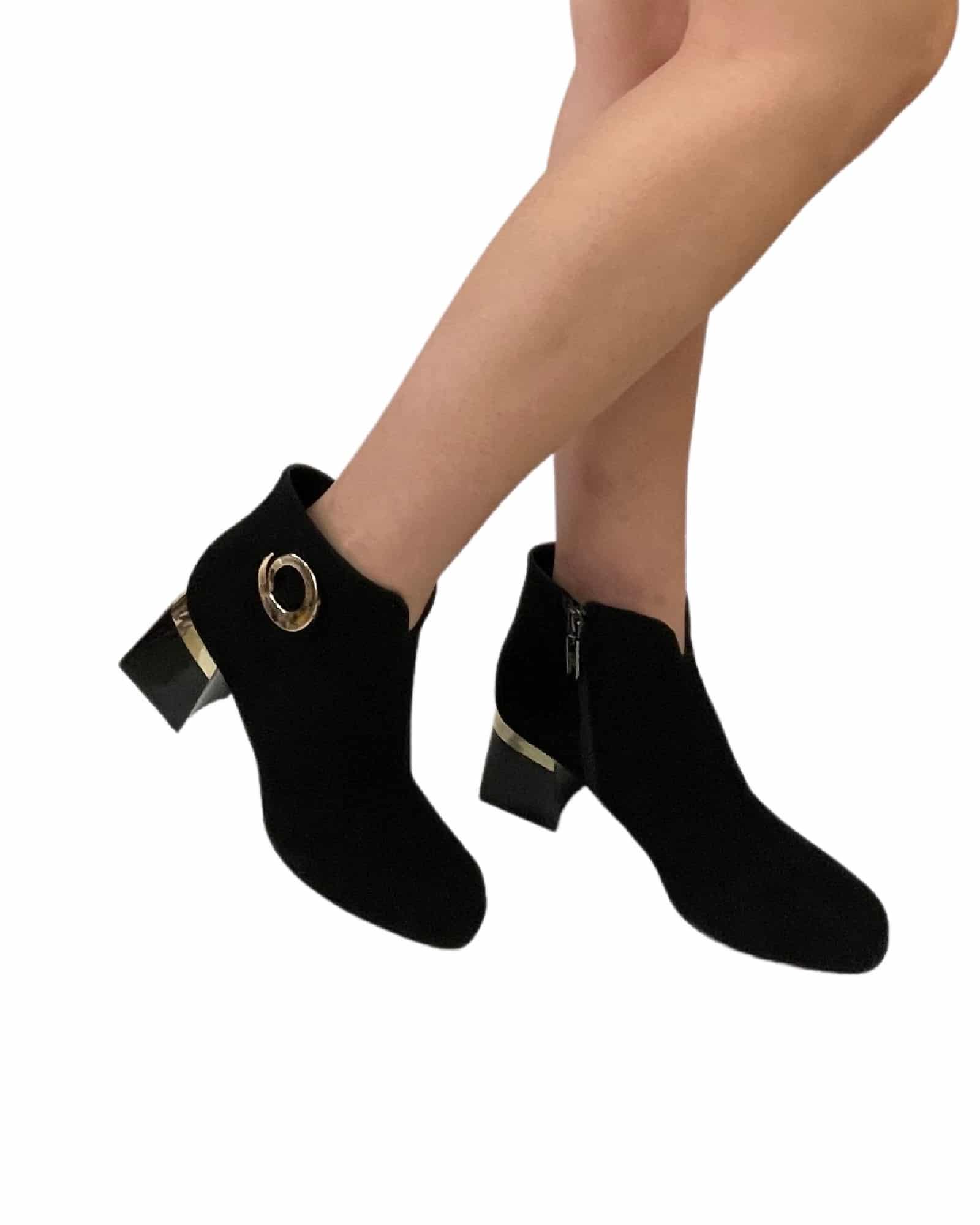 Ghete elegante din piele intoarsa cu accesoriu Pf0581 negru