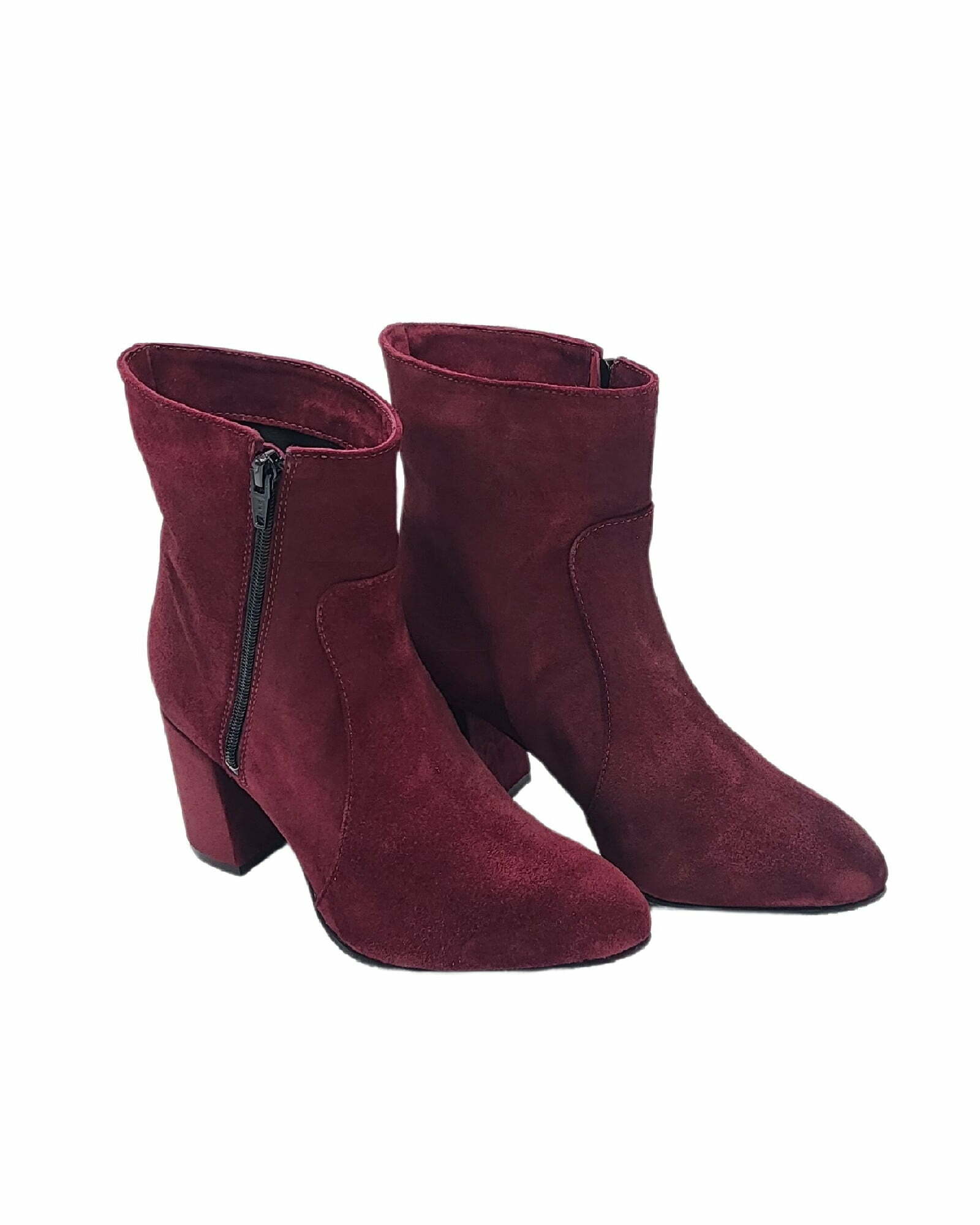 Ghete elegante din piele intoarsa grena Lady