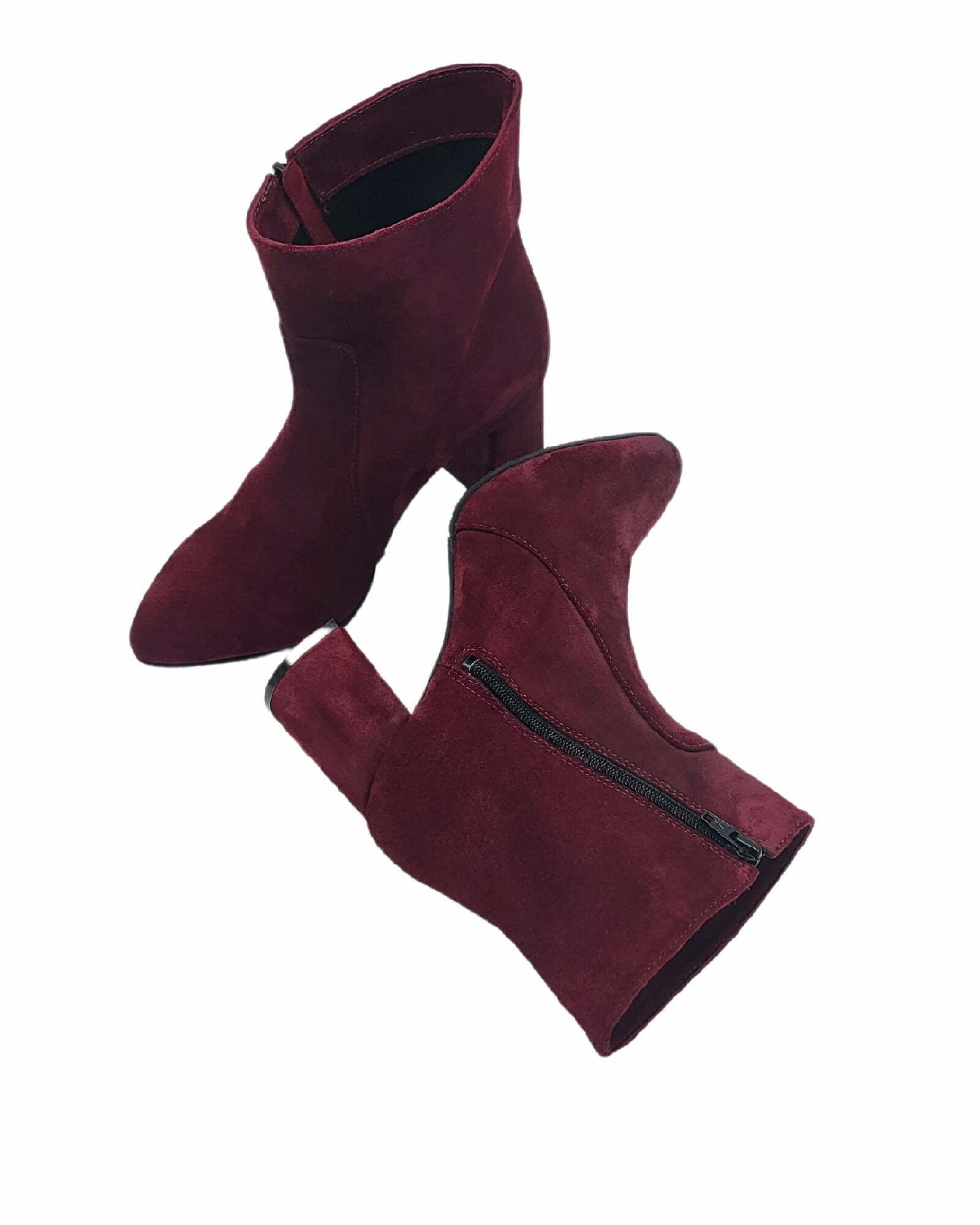 Ghete elegante din piele intoarsa grena Lady