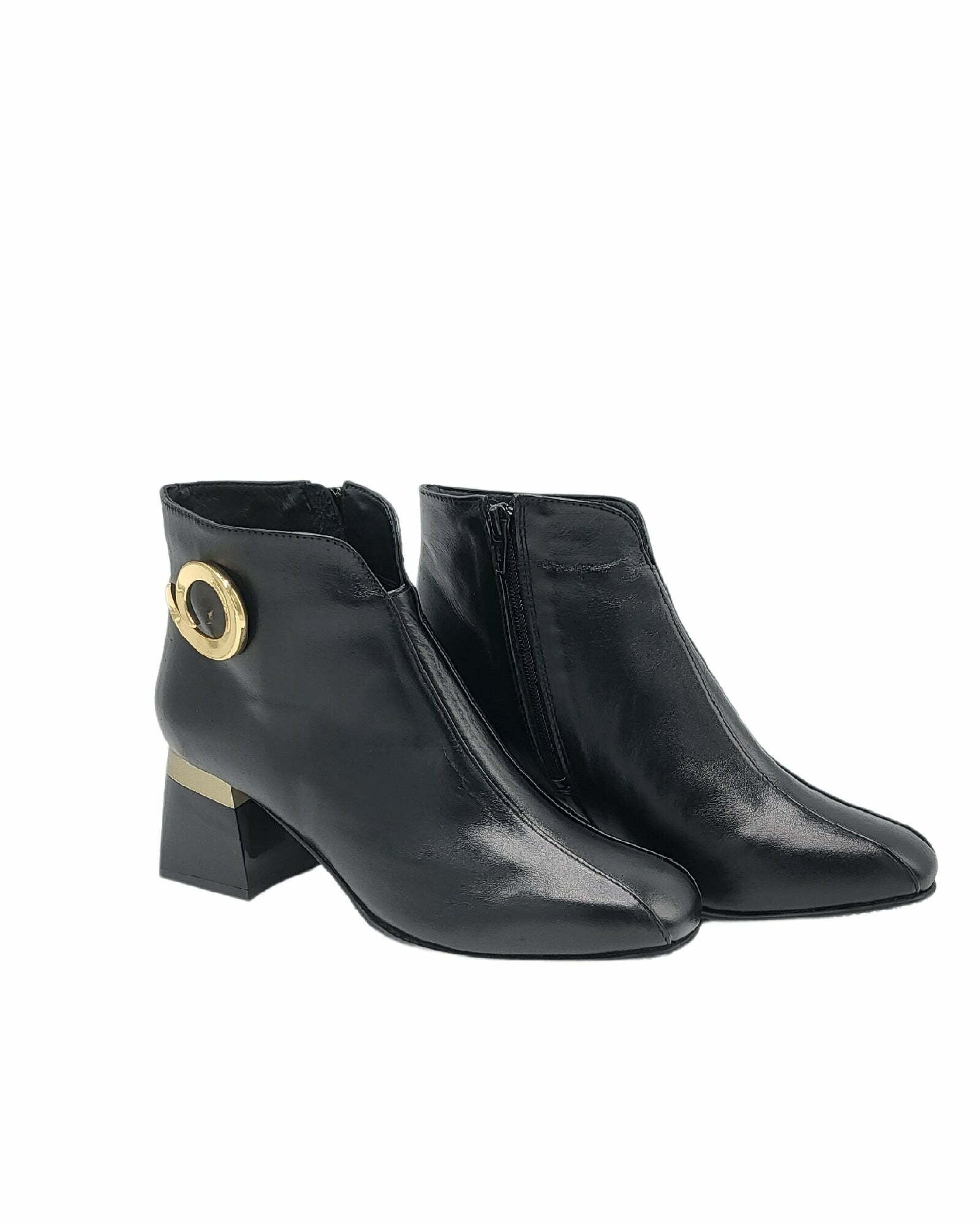 Ghete elegante din piele moale cu accesoriu PF0581 negru