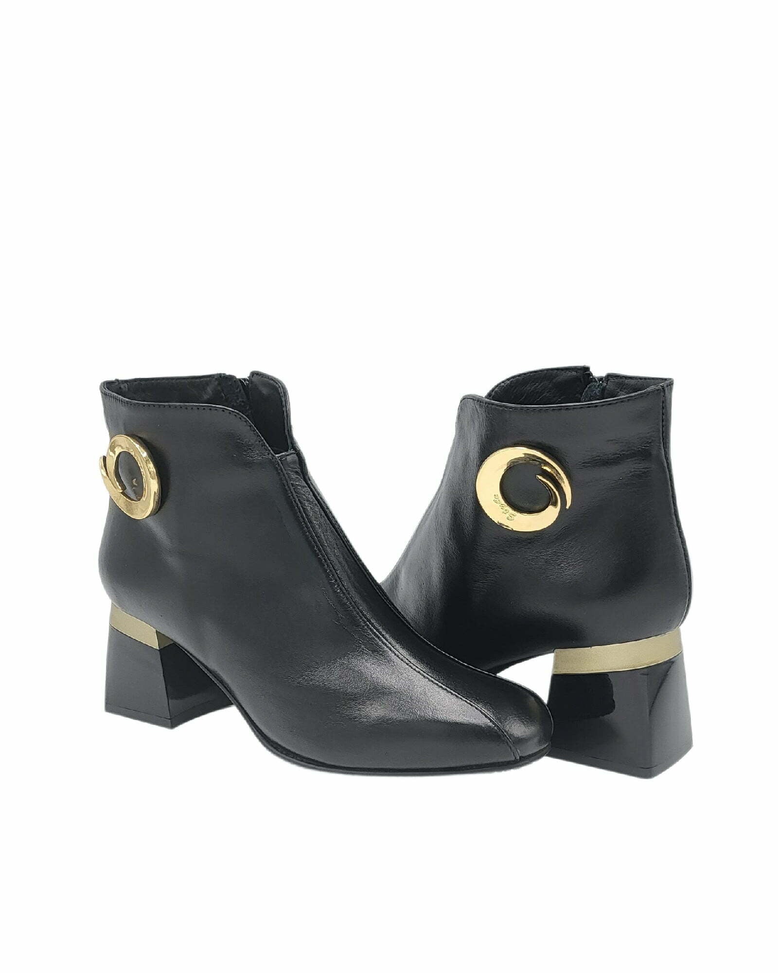 Ghete elegante din piele moale cu accesoriu PF0581 negru