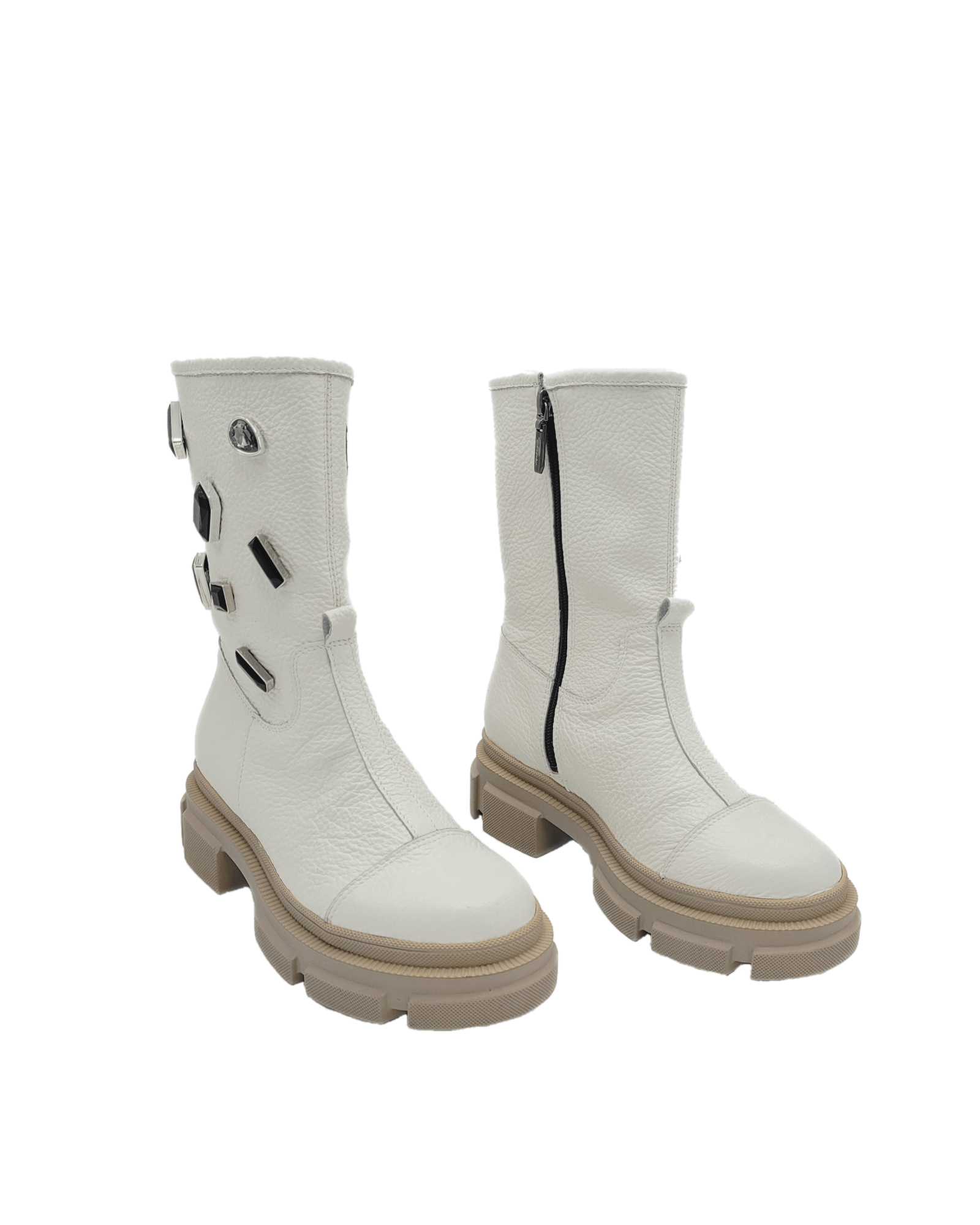 Ghete inalte piele bizonata White Rebel