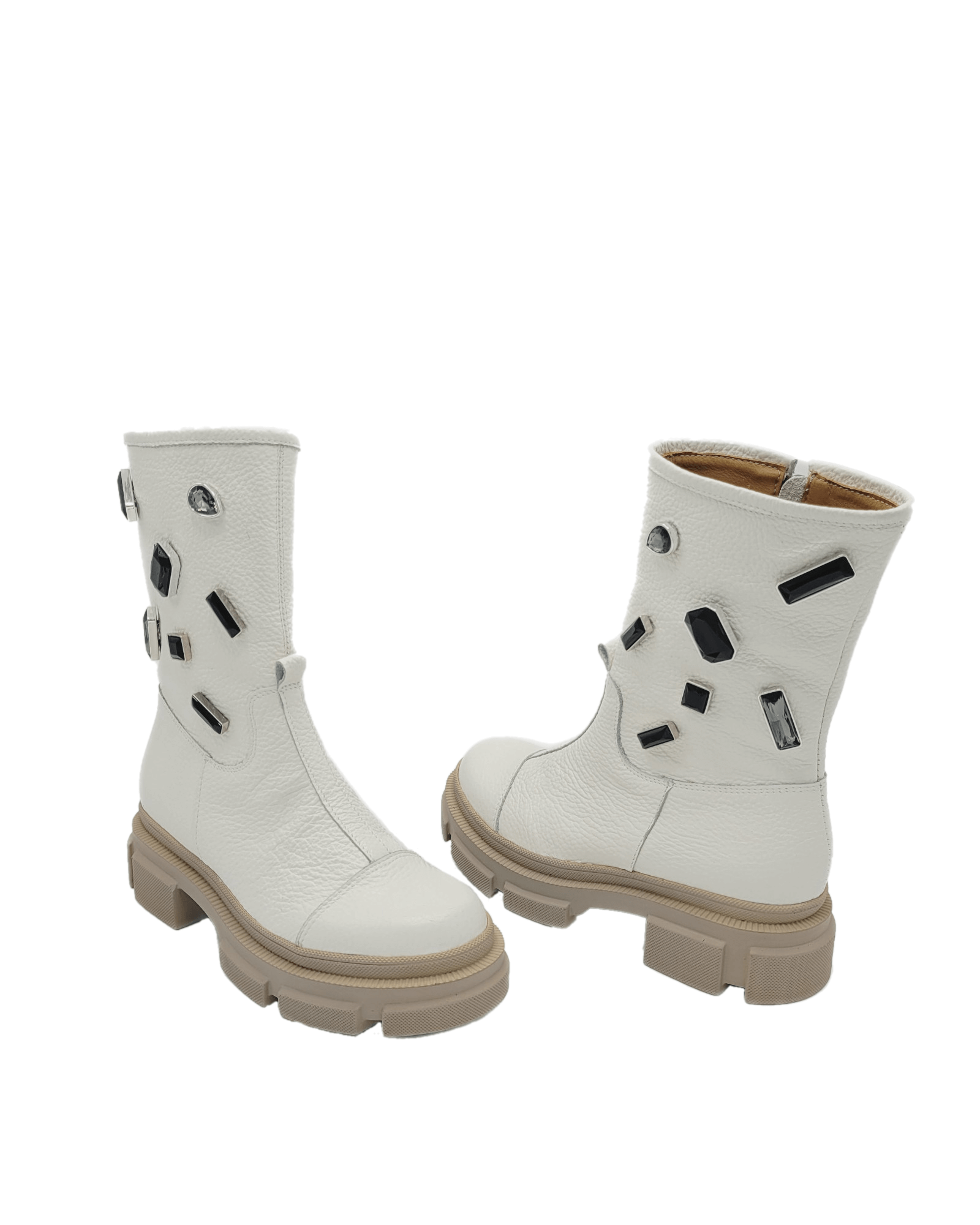 Ghete inalte piele bizonata White Rebel