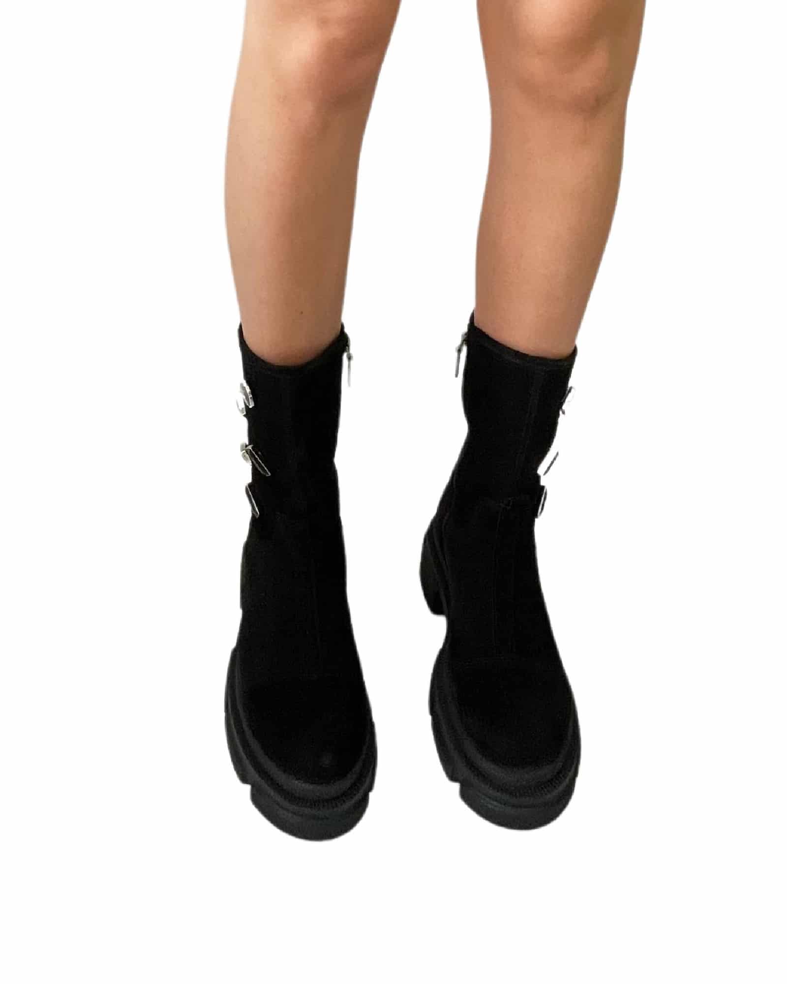 Ghete inalte piele intoarsa Black Rebel