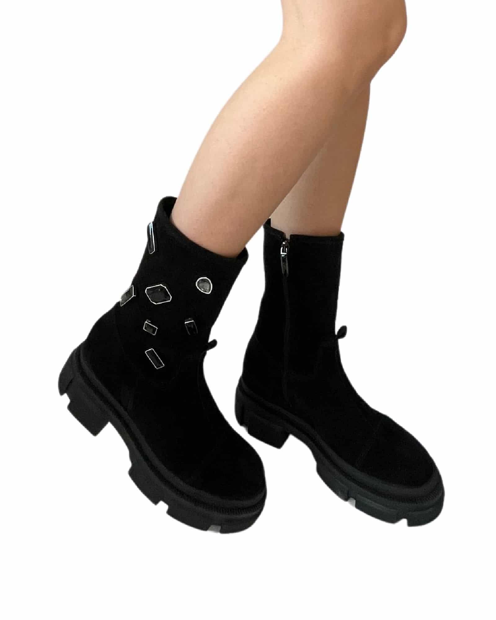 Ghete inalte piele intoarsa Black Rebel