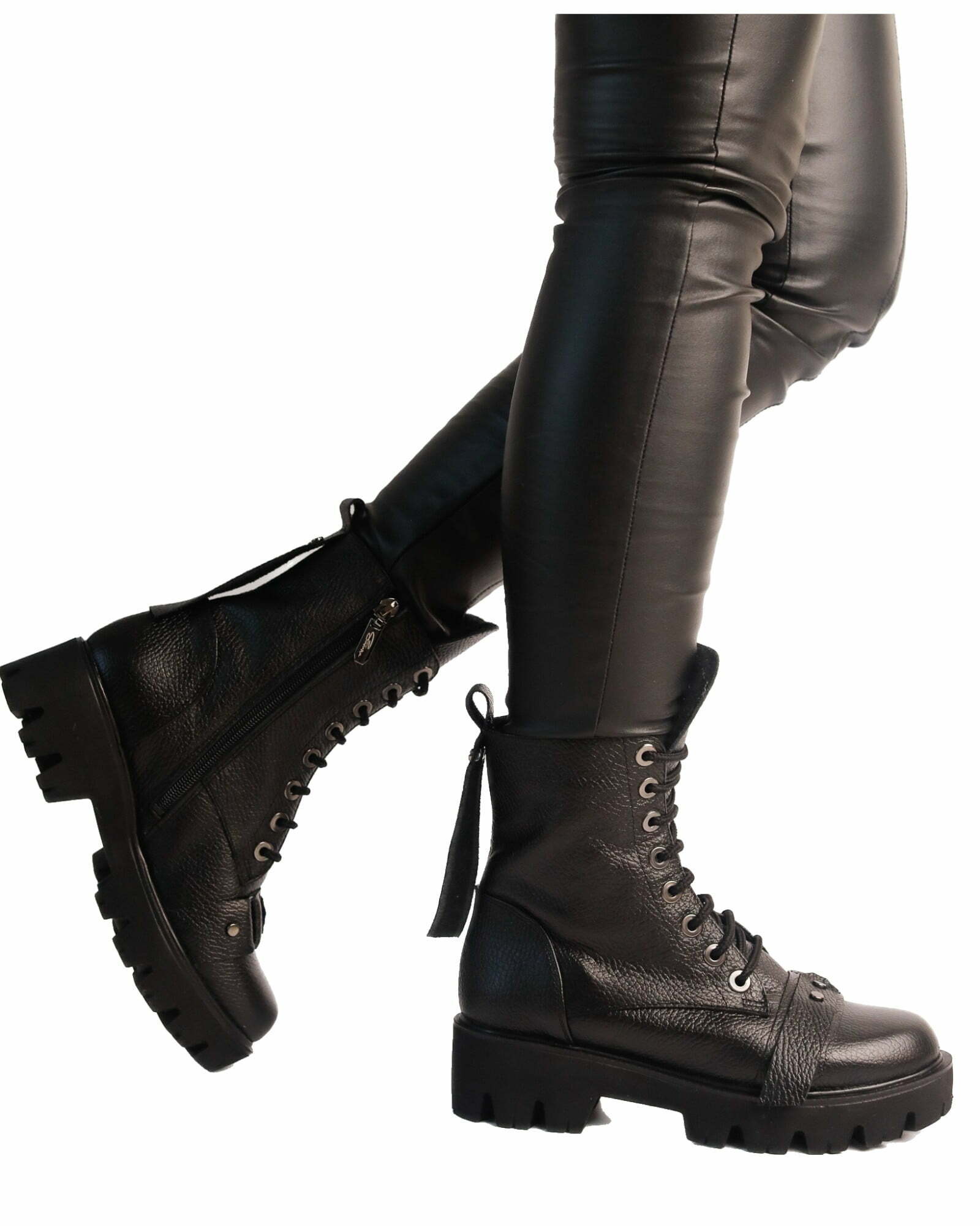 Ghete Trendy Black din piele naturala brobonata