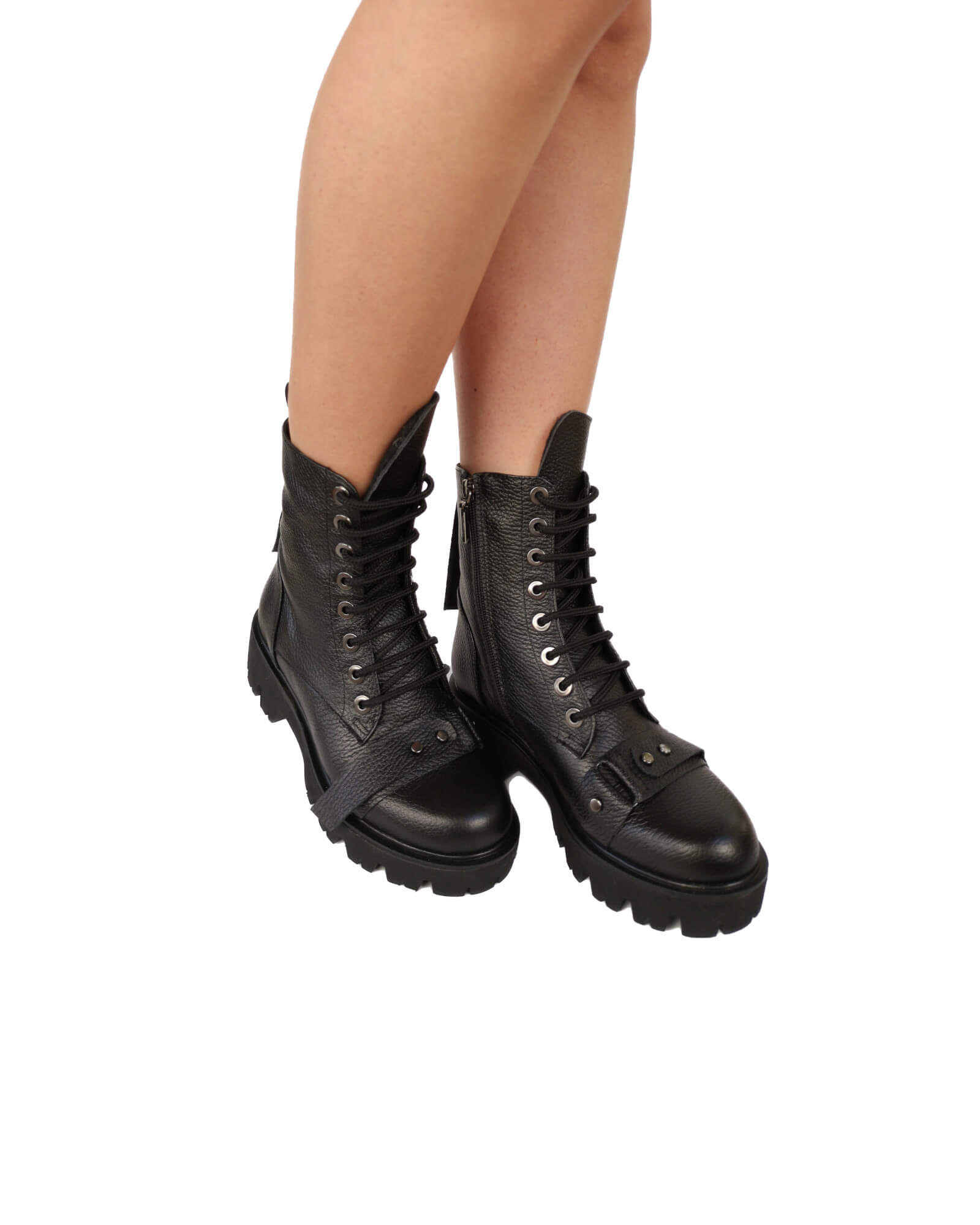 Ghete Trendy Black din piele naturala brobonata