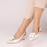 Pantofi cu accesoriu floral PF0245-8 alb