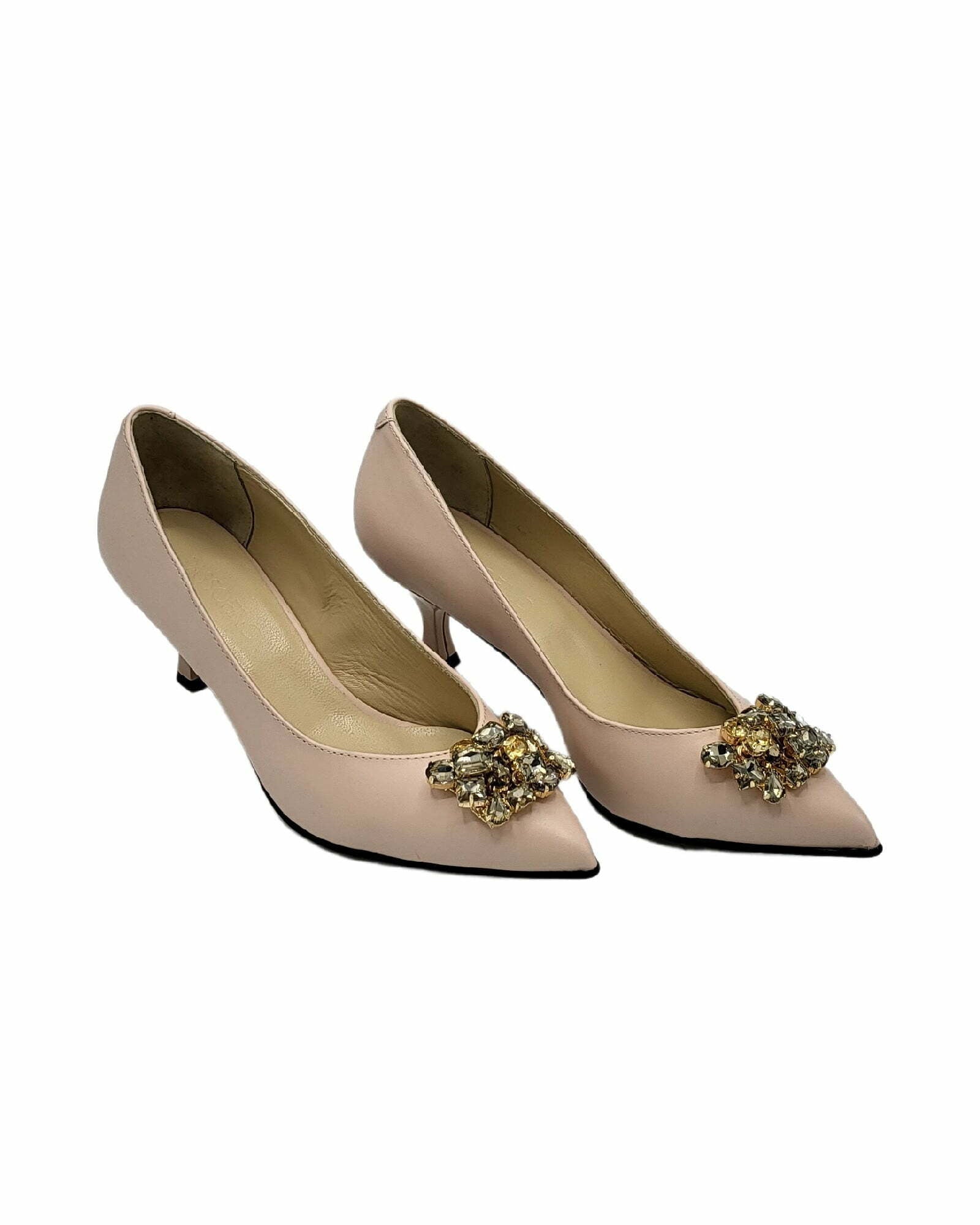 Pantofi cu accesoriu modern PF0245-3 roz pudra