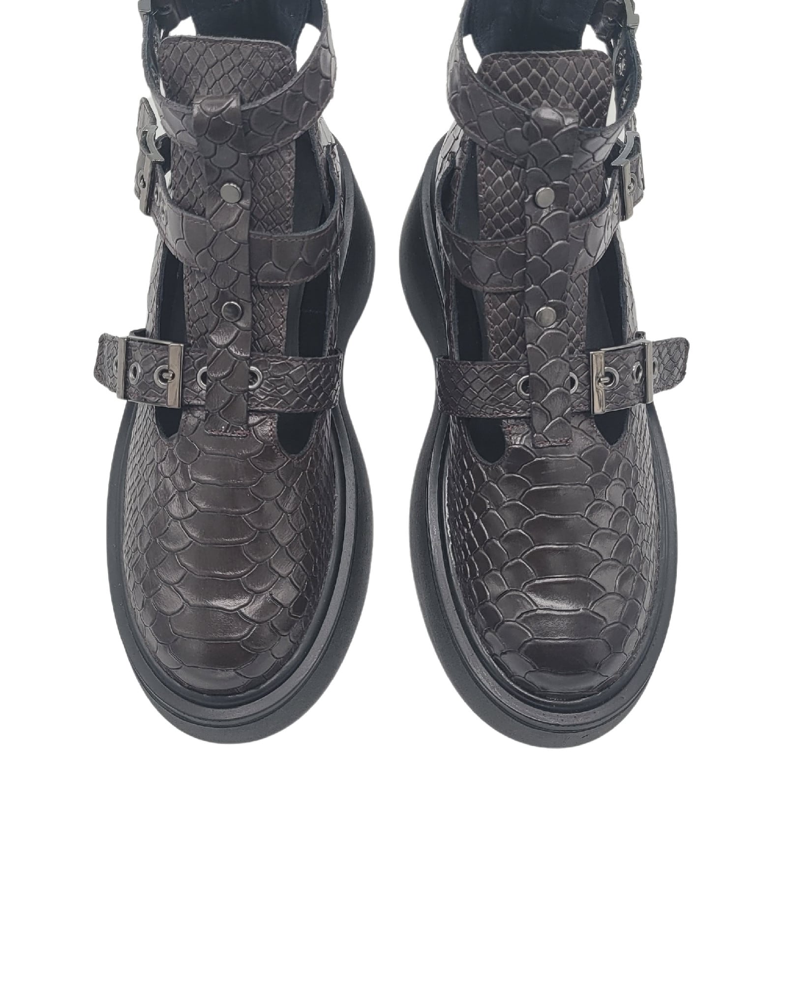 Pantofi cu catarame PF261-6 maro-mat