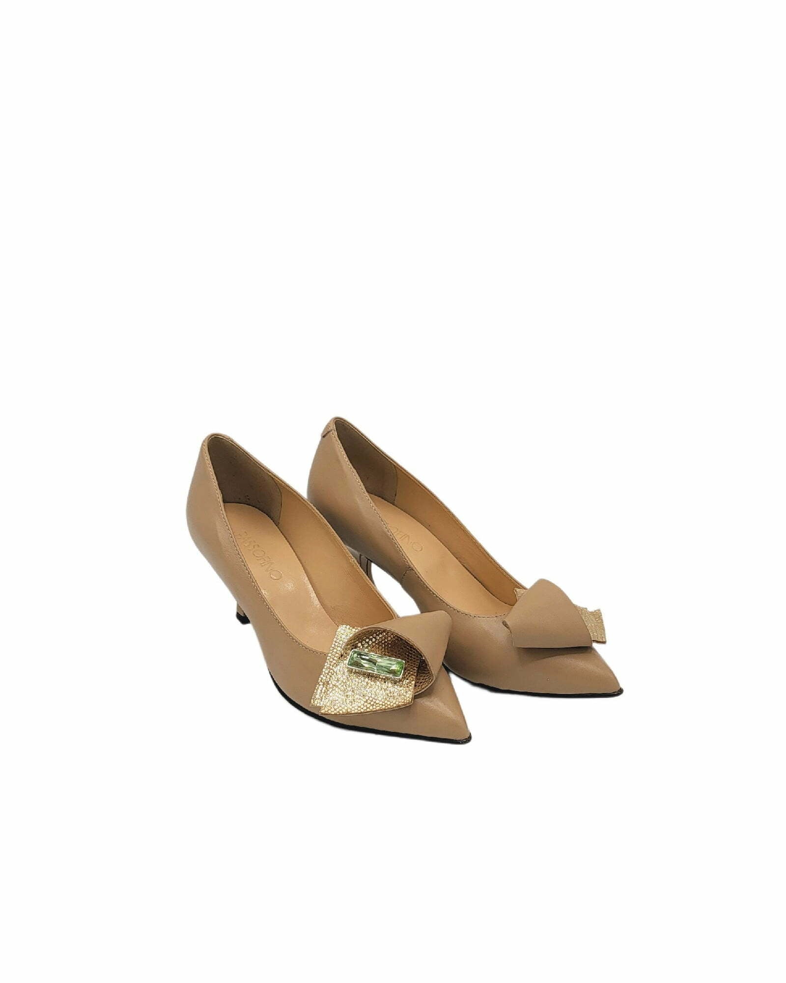 Pantofi cu toc jos si fundita PF0245 cappuccino