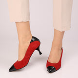 Pantofi cu varf ascutit si toc jos PF0245-4 rosu