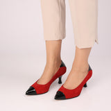 Pantofi cu varf ascutit si toc jos PF0245-4 rosu