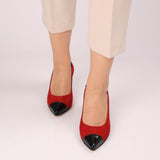 Pantofi cu varf ascutit si toc jos PF0245-4 rosu