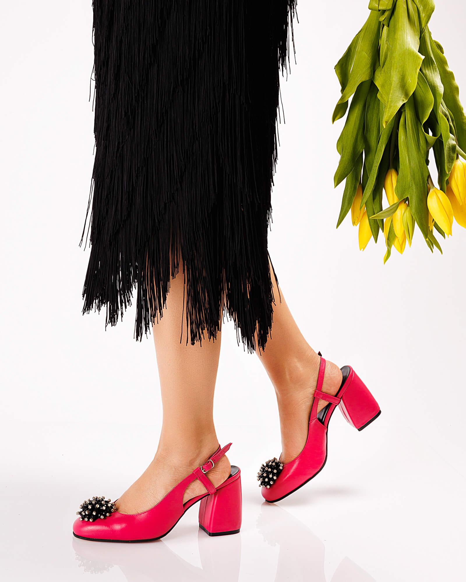 Pantofi decupati din piele soft Tatiana fucsia