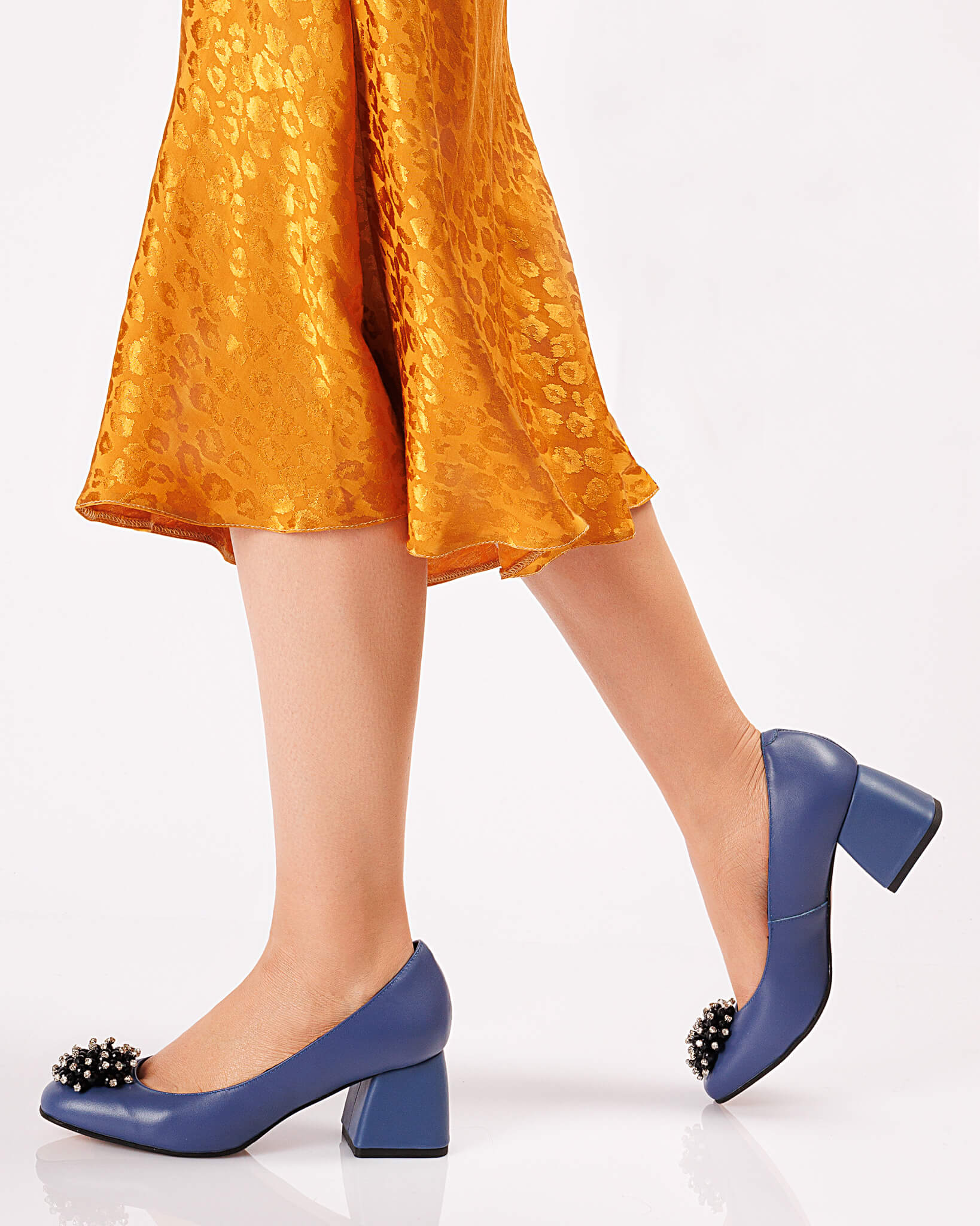Pantofi din piele blue cu toc imbracat Giulia