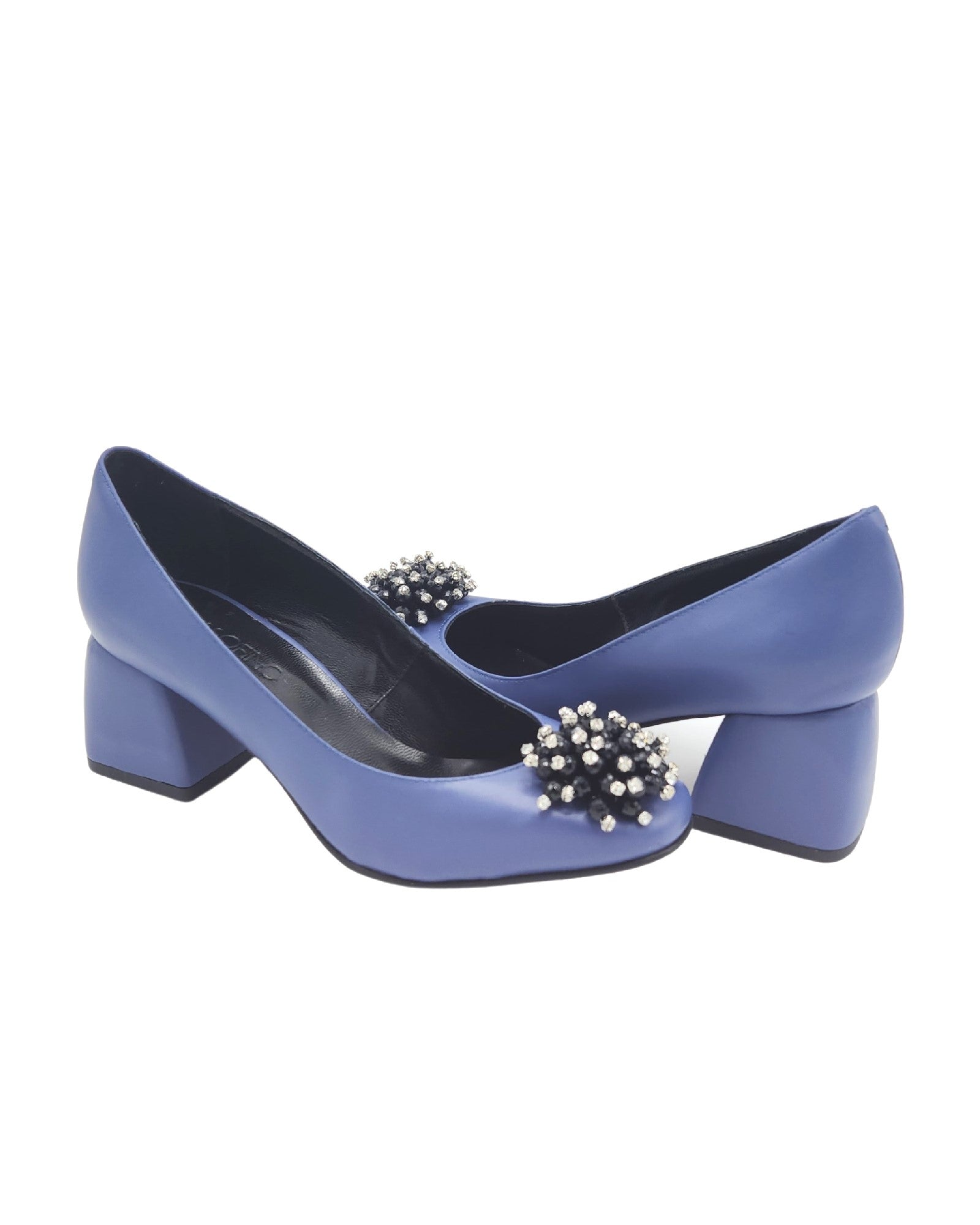 Pantofi din piele blue cu toc imbracat Giulia