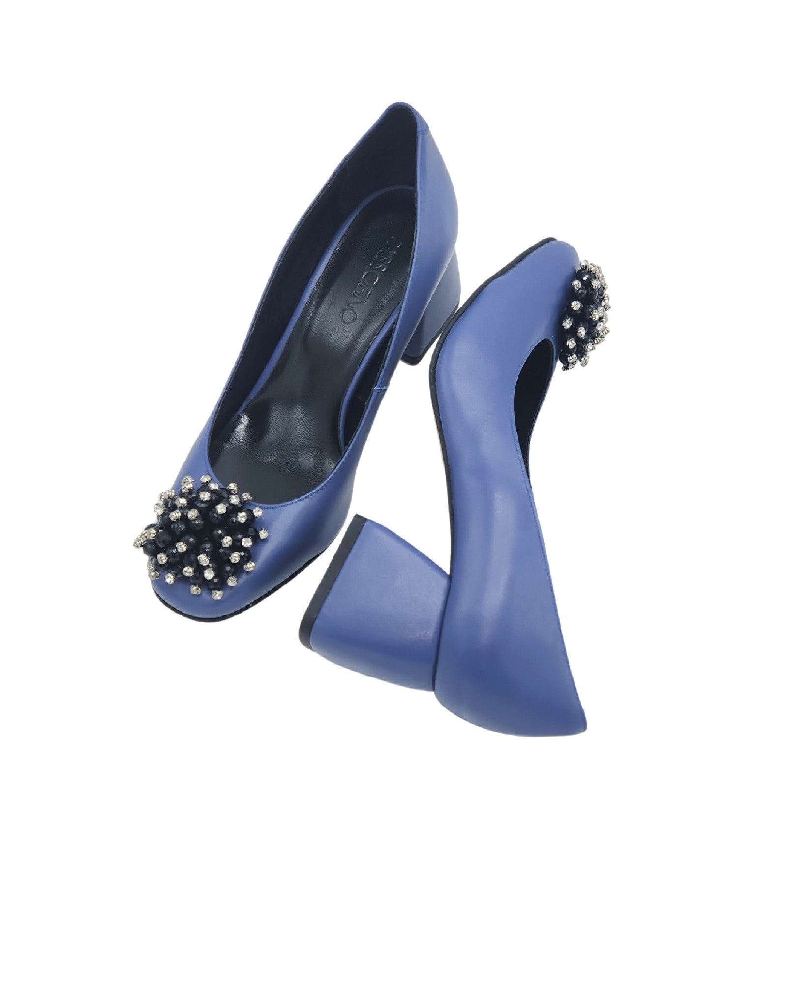 Pantofi din piele blue cu toc imbracat Giulia