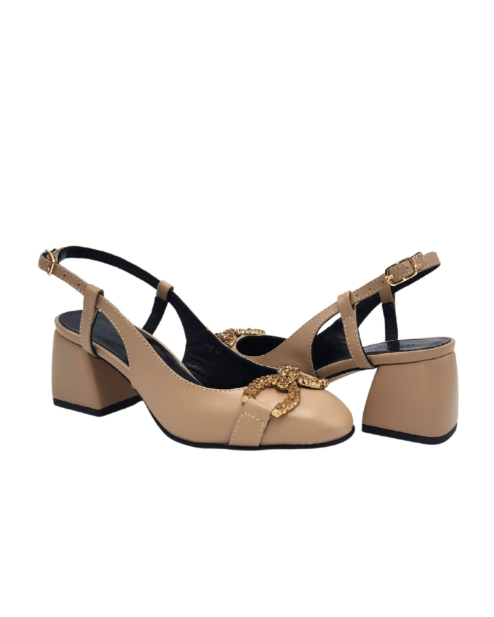 Pantofi din piele cu accesorii Emily cappuccino