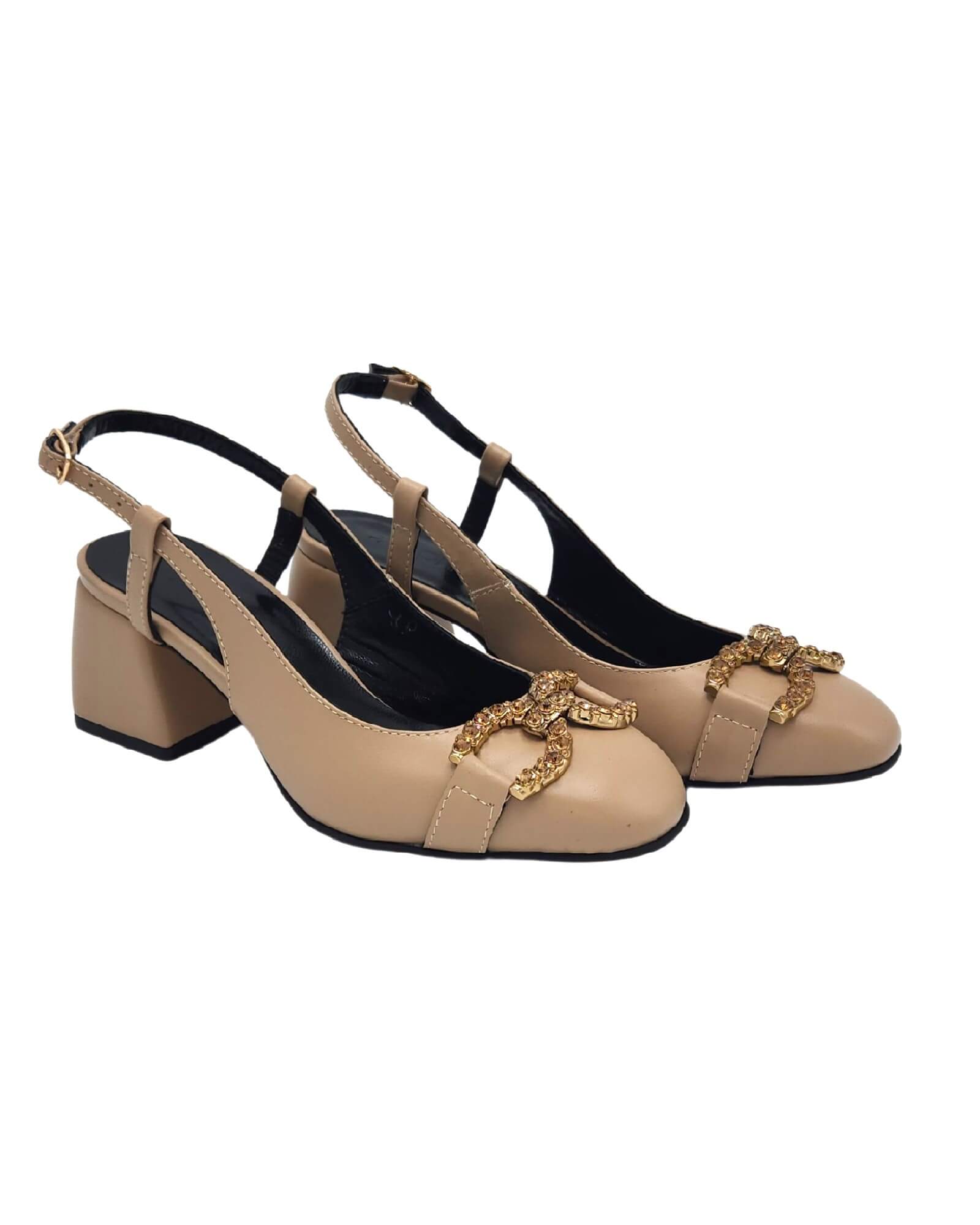 Pantofi din piele cu accesorii Emily cappuccino
