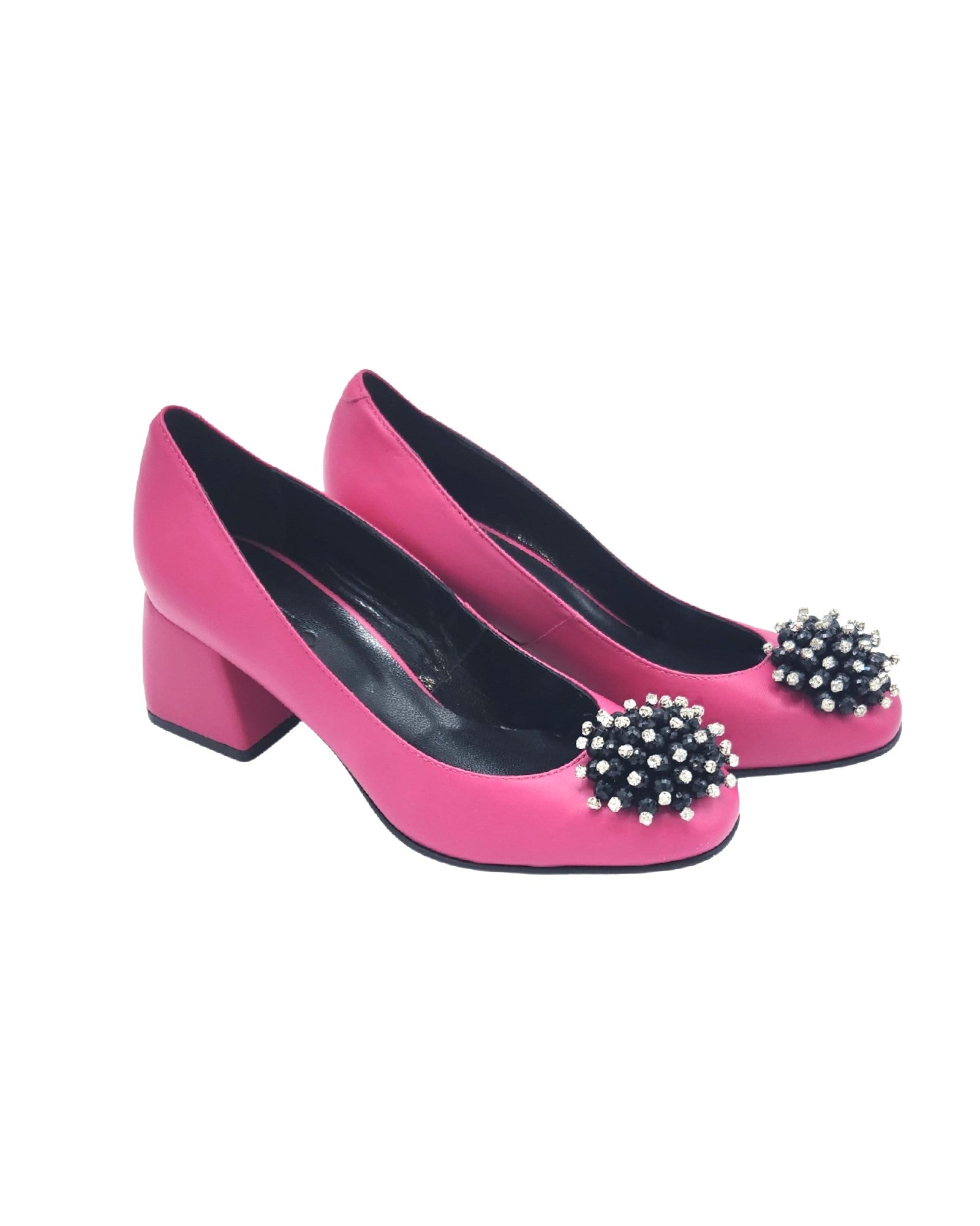 Pantofi din piele fucsia cu toc imbracat Giulia