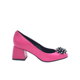 Pantofi din piele fucsia cu toc imbracat Giulia