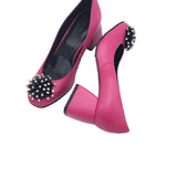 Pantofi din piele fucsia cu toc imbracat Giulia