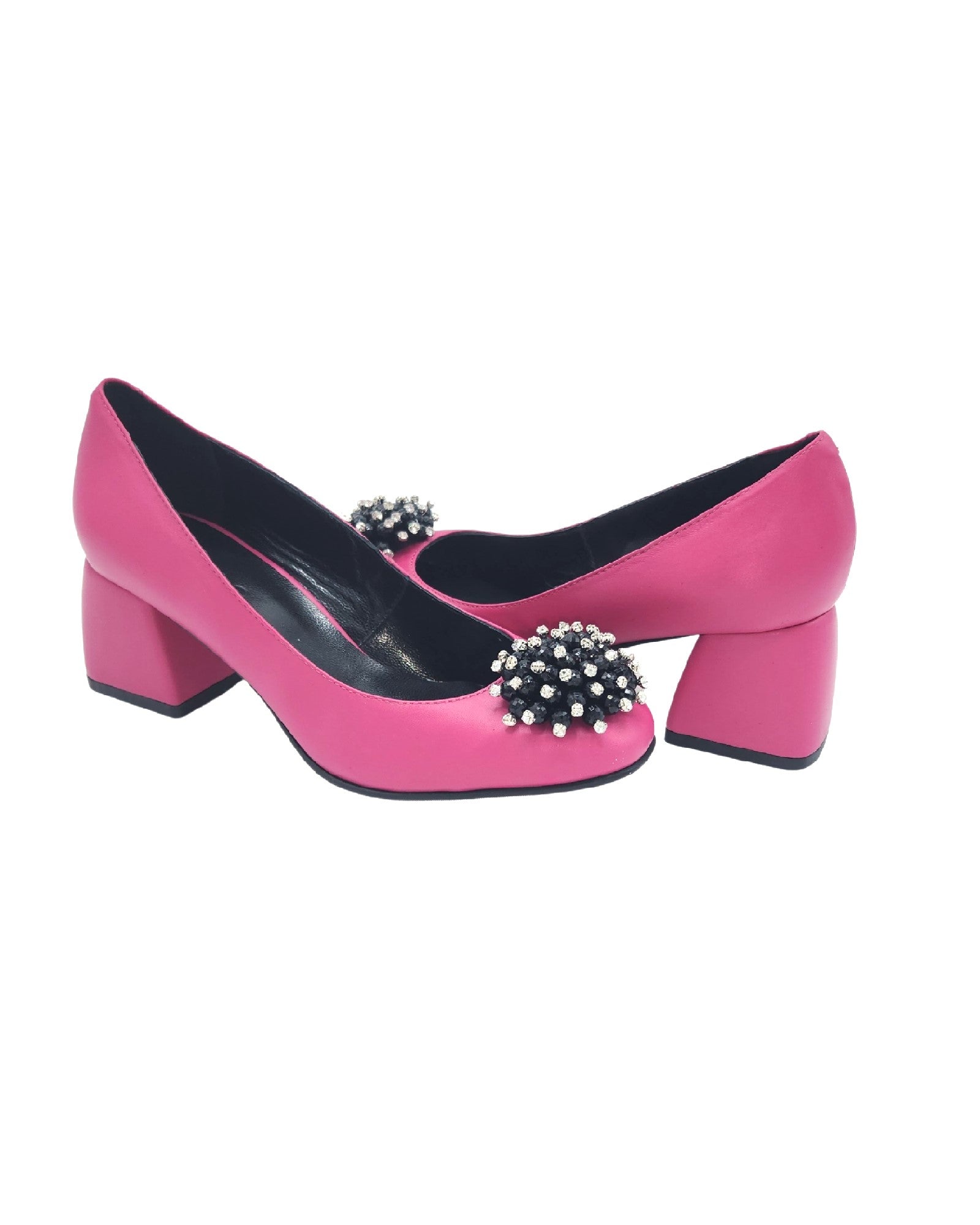 Pantofi din piele fucsia cu toc imbracat Giulia