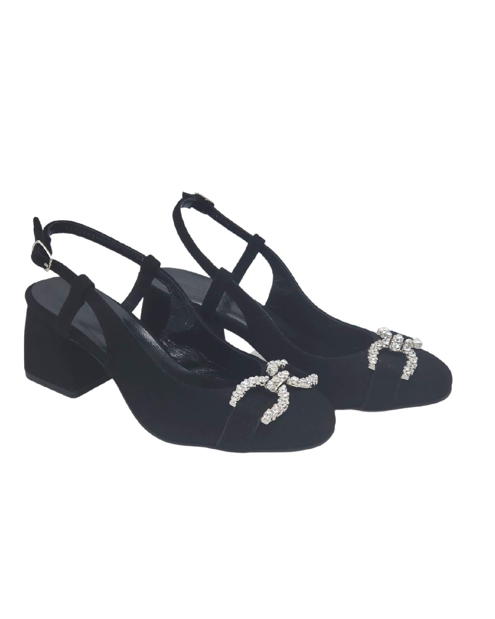 Pantofi din piele intoarsa cu accesorii Emily negru