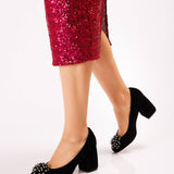 Pantofi din piele intoarsa cu accesoriu Marina Black