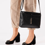 Pantofi din piele intoarsa cu accesoriu Marina Black