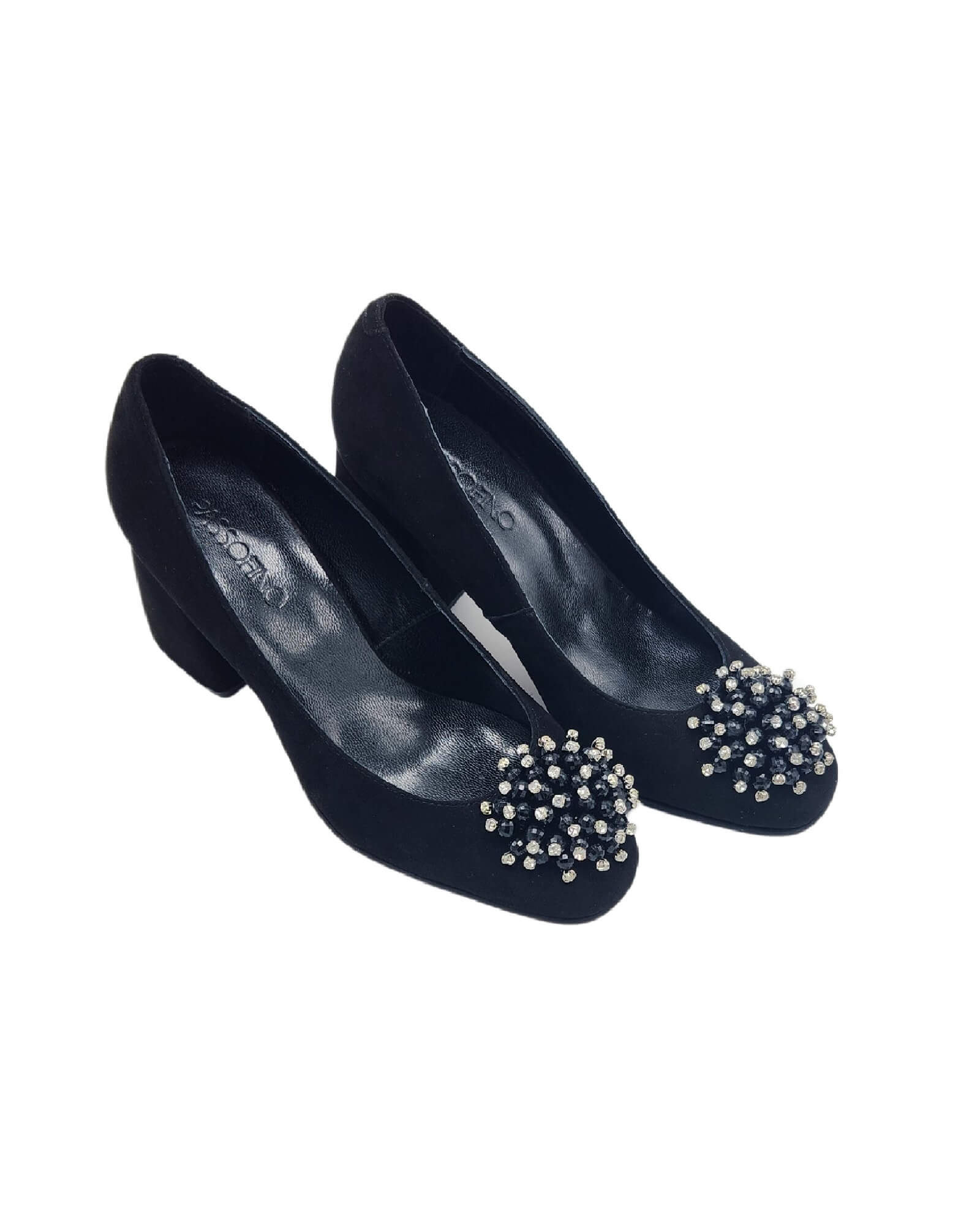 Pantofi din piele intoarsa cu accesoriu Marina Black