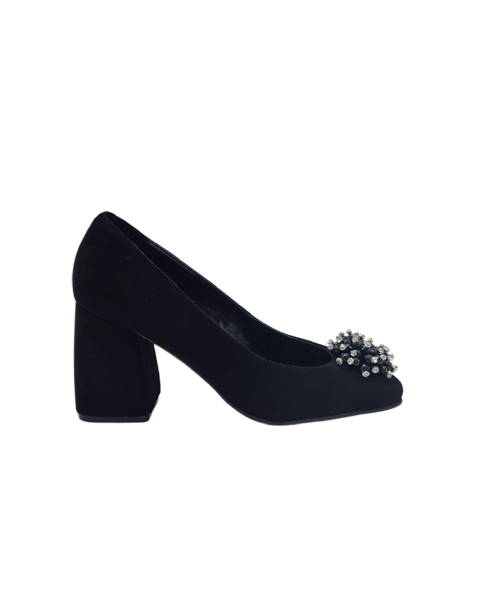 Pantofi din piele intoarsa cu accesoriu Marina Black