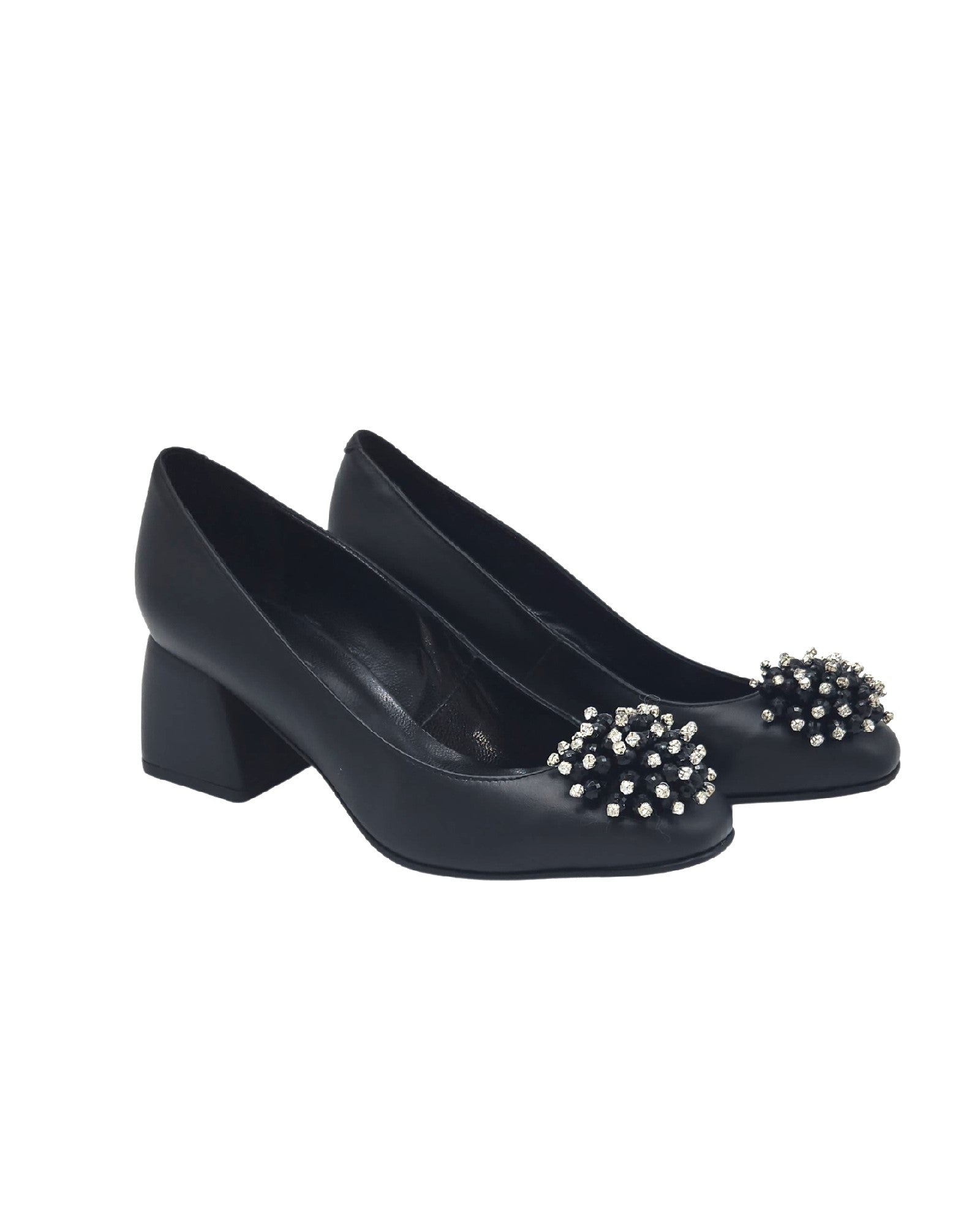 Pantofi din piele neagra cu toc imbracat Giulia
