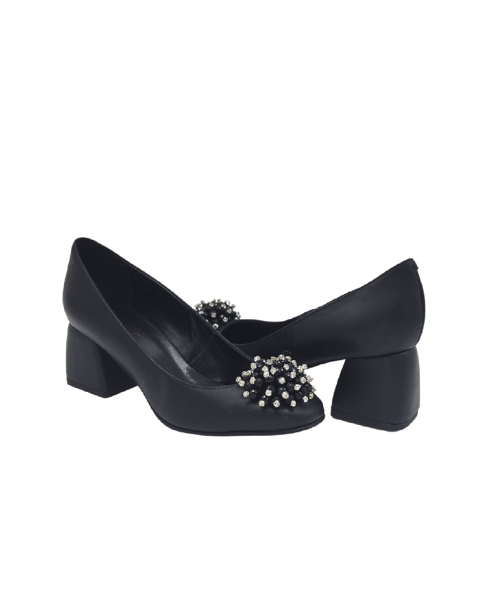 Pantofi din piele neagra cu toc imbracat Giulia
