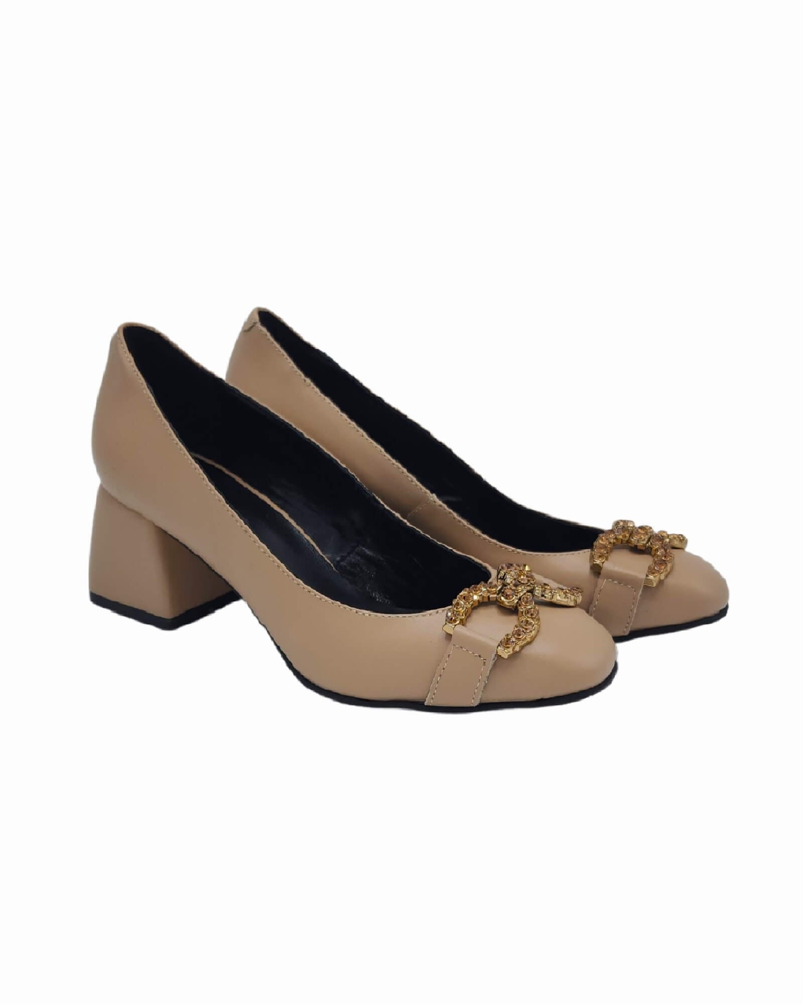 Pantofi din piele soft cu accesorii Nicole cappuccino