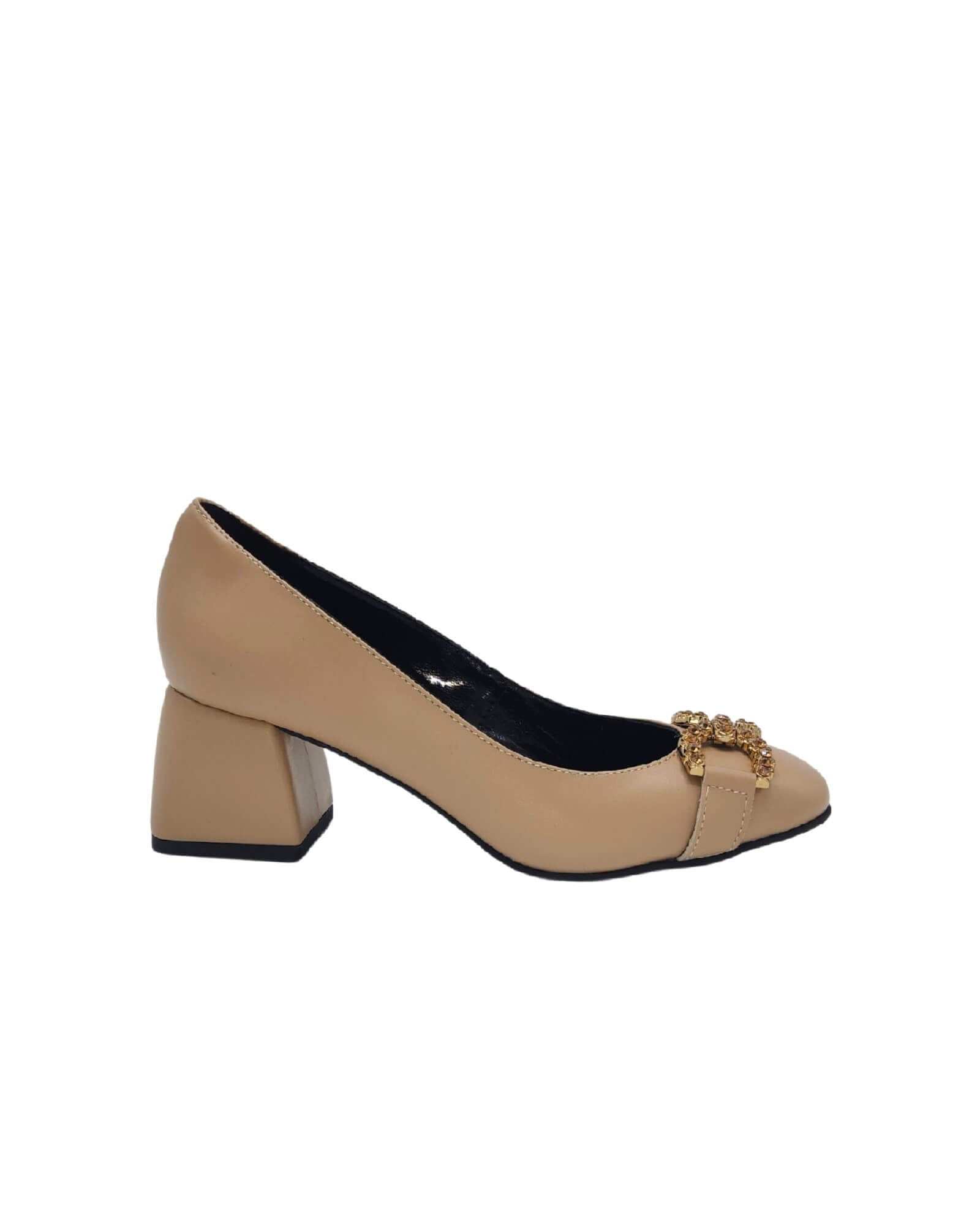 Pantofi din piele soft cu accesorii Nicole cappuccino