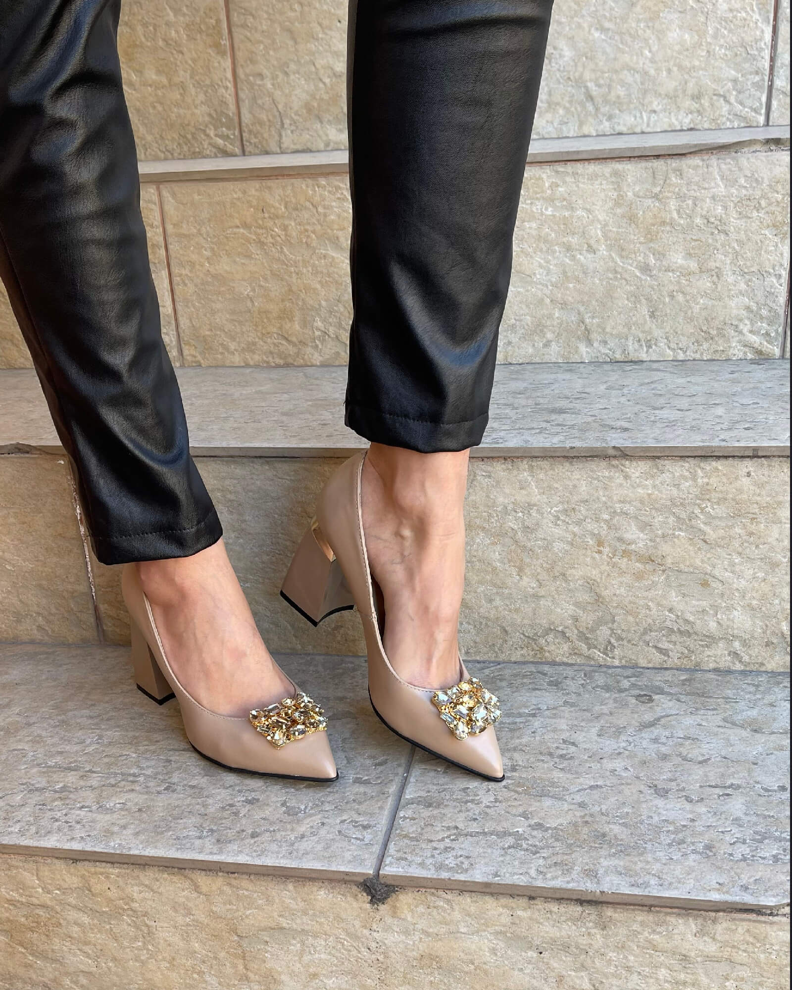 Pantofi eleganti cu accesoriu PF309-12 cappuccino