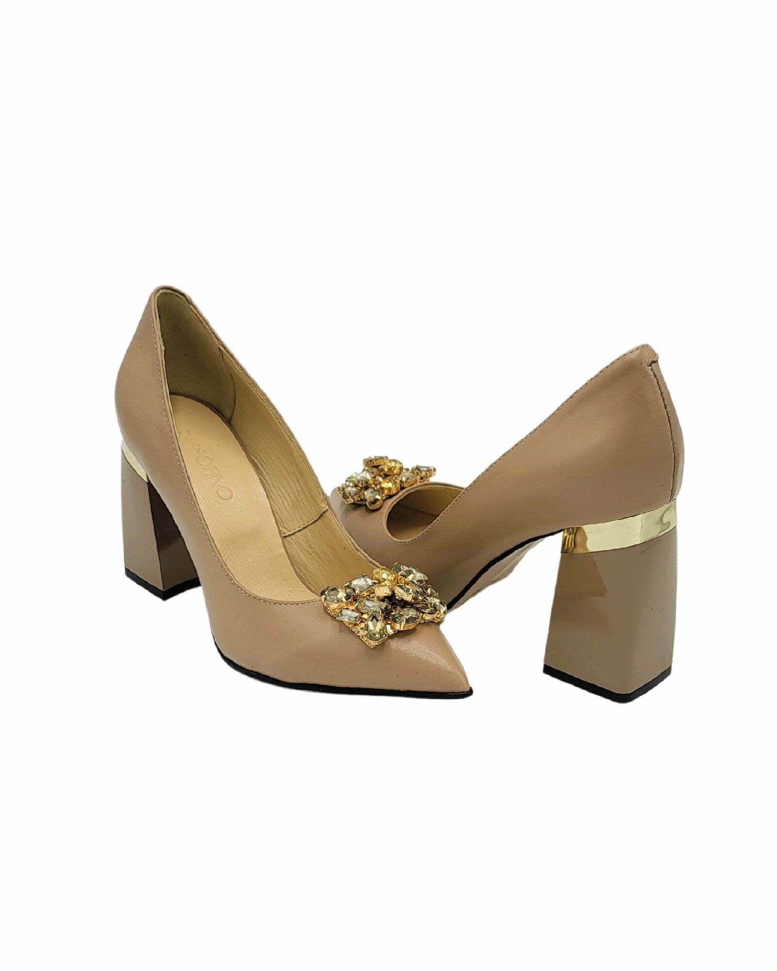Pantofi eleganti cu accesoriu PF309-12 cappuccino