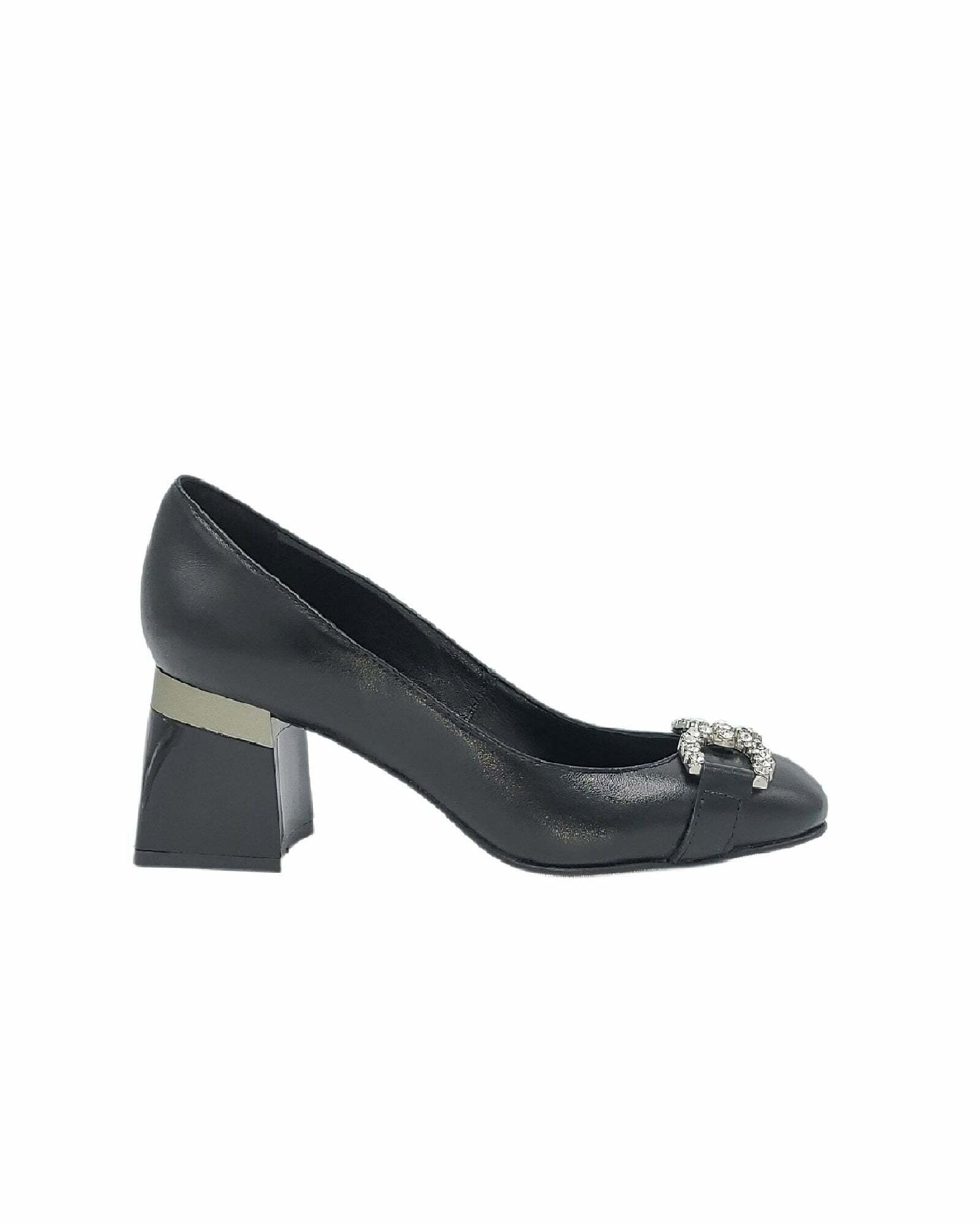 Pantofi office comozi cu accesoriu PF303-10 negru piele