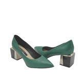 Pantofi office cu toc modern Saima Green
