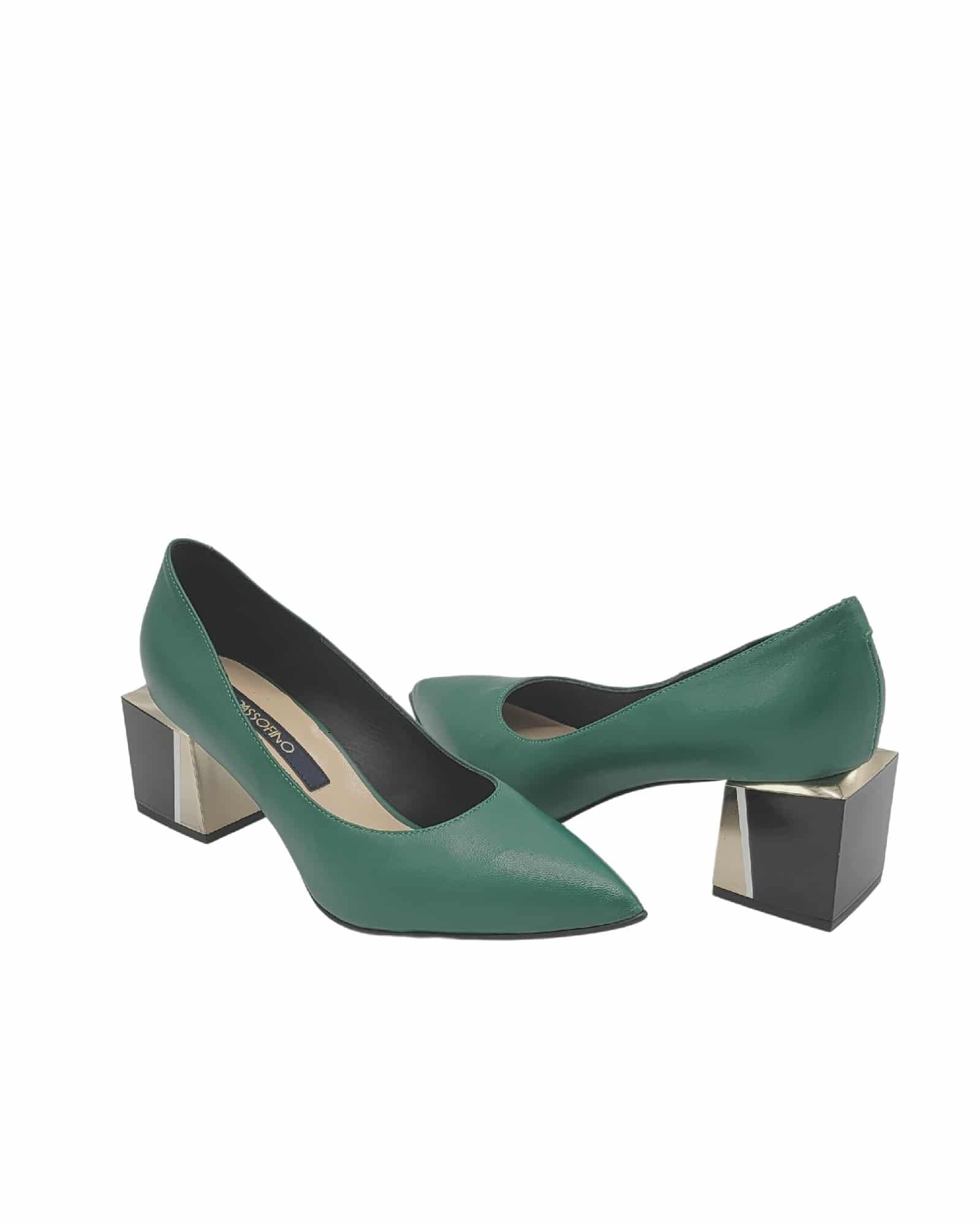 Pantofi office cu toc modern Saima Green