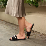 Papuci accesorizati din piele intoarsa StoneBlack