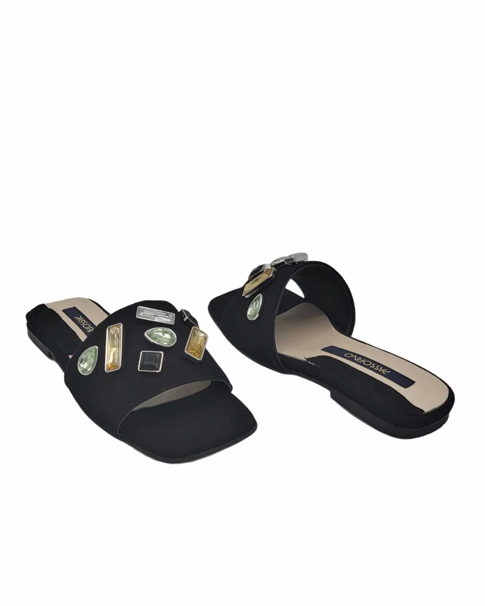 Papuci accesorizati din piele intoarsa StoneBlack