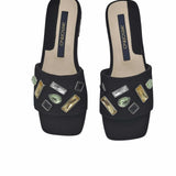 Papuci accesorizati din piele intoarsa StoneBlack